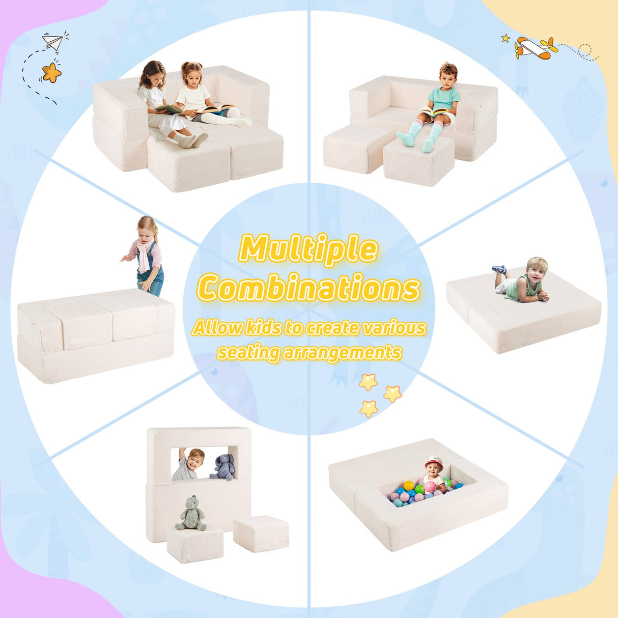 Sofá modular infantil, sofá cama, sillón de espuma convertible para niños - Beige