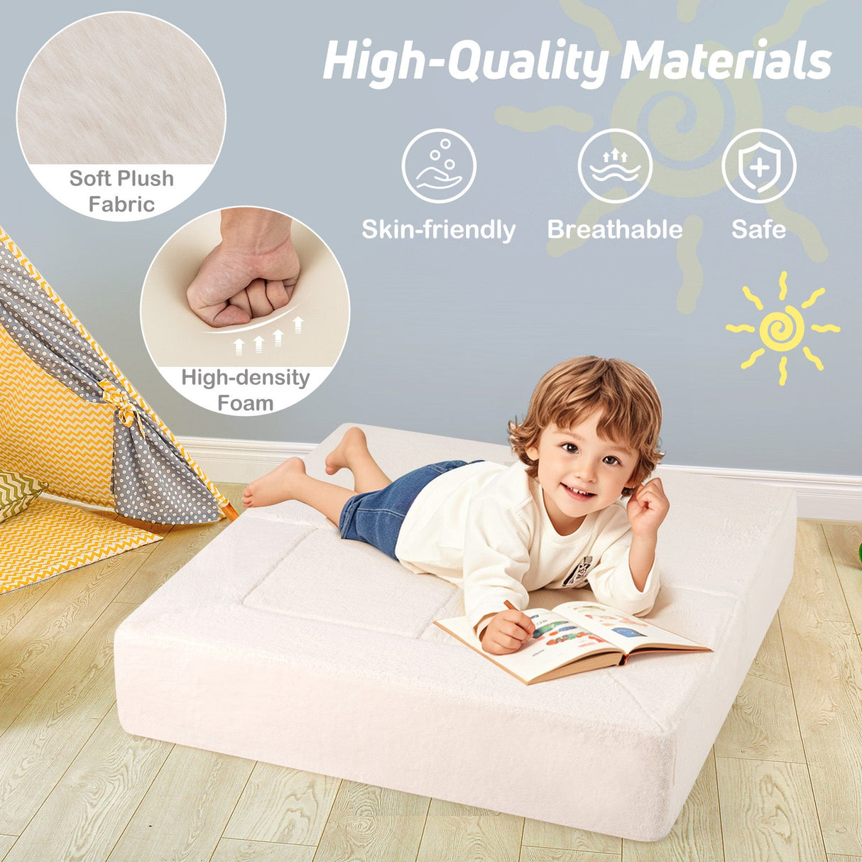 Sofá modular infantil, sofá cama, sillón de espuma convertible para niños - Beige