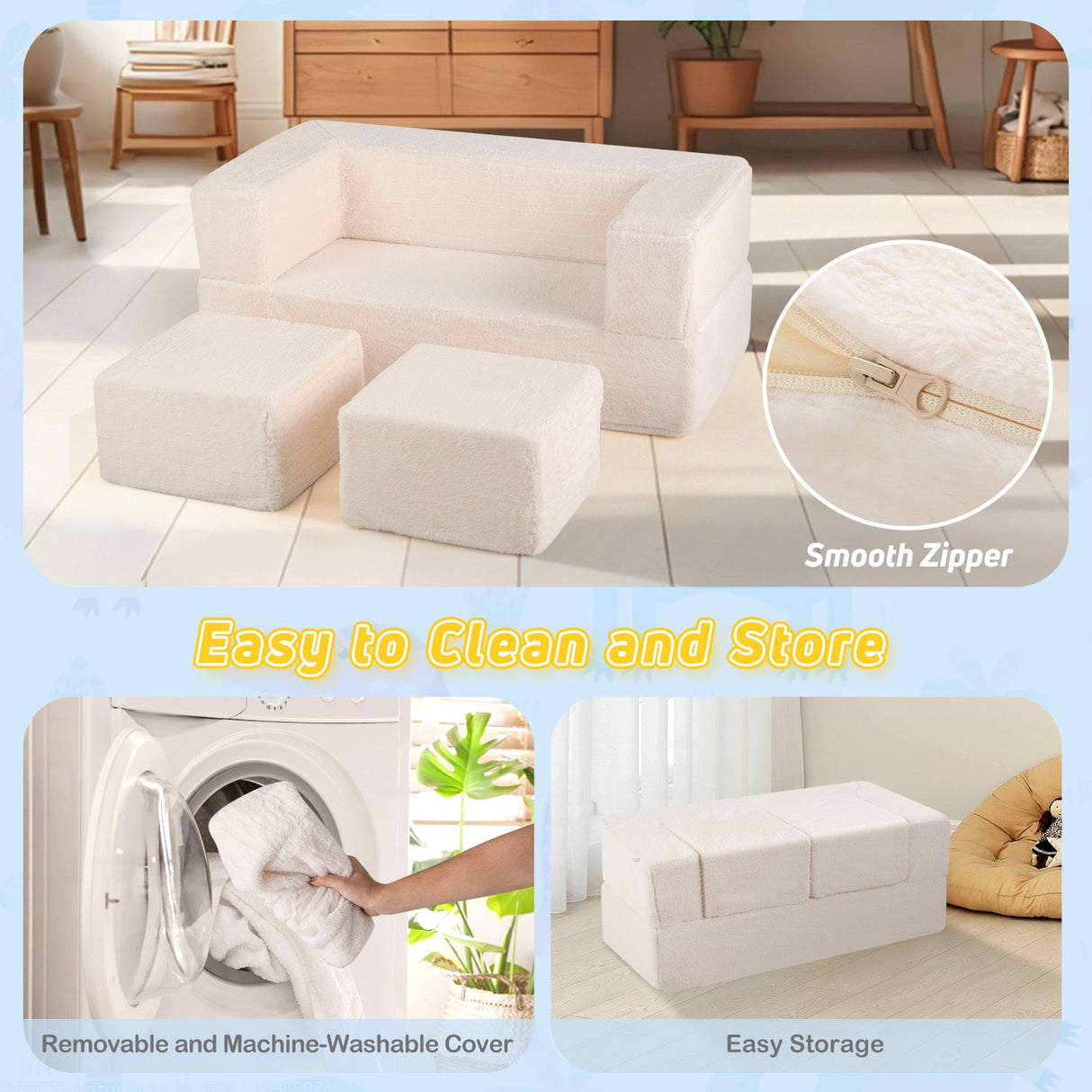Sofá modular infantil, sofá cama, sillón de espuma convertible para niños - Beige