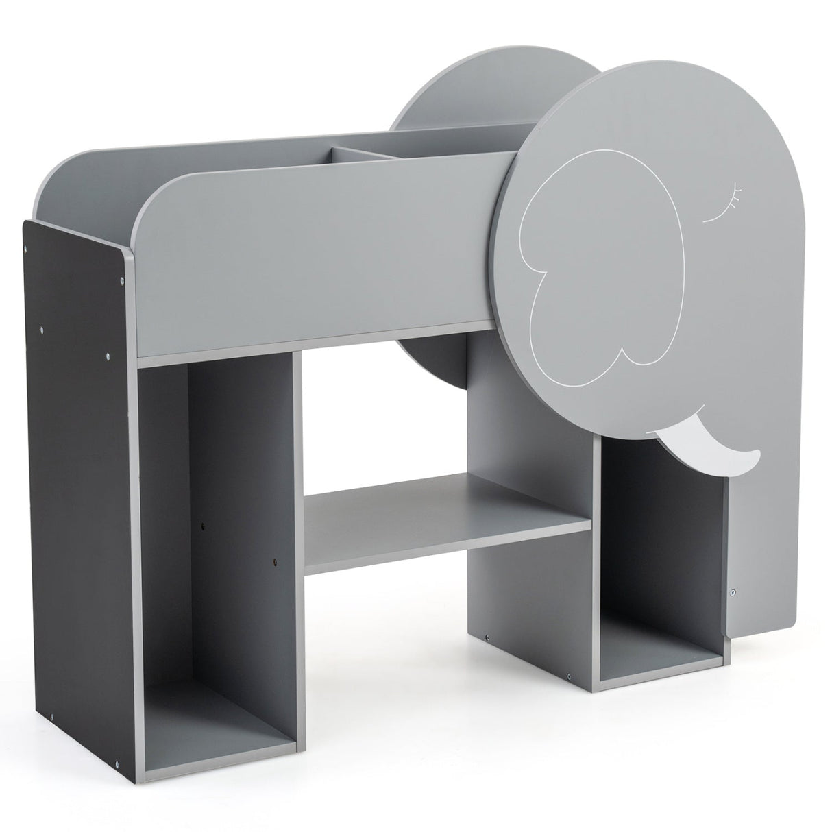 Montessori Bookshelf with Elephant Shape 3-Tier Toddler Toy Storage Organizer-Grey