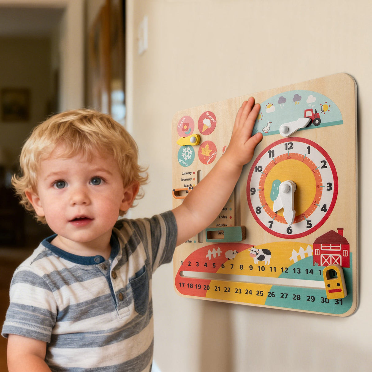 Montessori Wooden Toy for Toddlers Educational Learning Clock Toy About Season