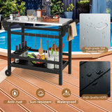 Mesa de carrito de comedor exterior móvil con tapa de acero inoxidable para horno de pizza HDPE - Negro