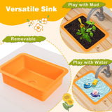 Kids Mud Kitchen Fir Wood Playset with Planting Pots and Blackboards-Natural