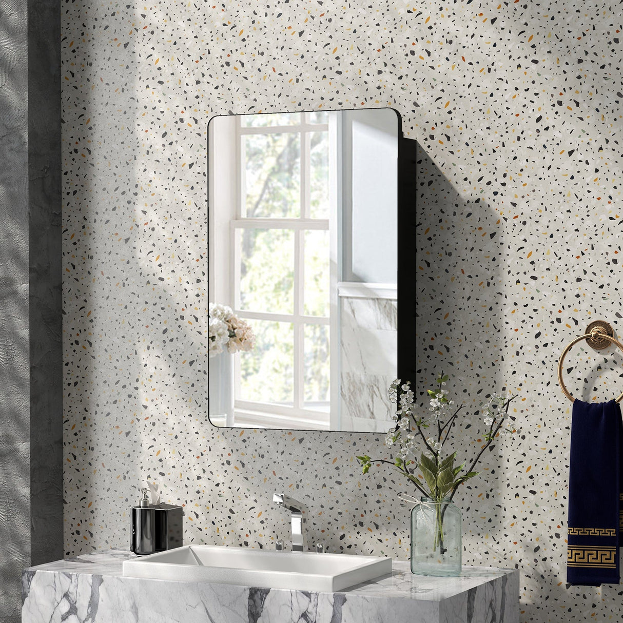 20 x30 Inch Multi-Functional Bathroom Mirror Cabinet with Adjustable Shelves-Black