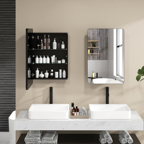 Armario espejo multifuncional para baño de 20 x 30 pulgadas con estantes ajustables - Negro
