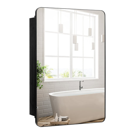 Armario espejo multifuncional para baño de 20 x 30 pulgadas con estantes ajustables - Negro