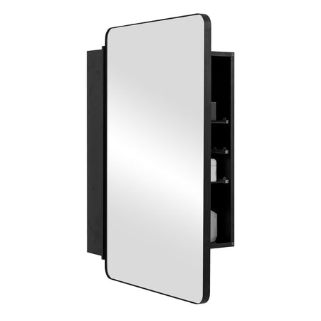 Armario espejo multifuncional para baño de 20 x 30 pulgadas con estantes ajustables - Negro