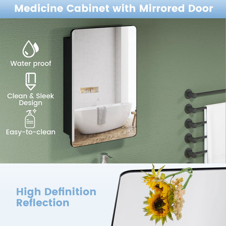 Armario espejo multifuncional para baño de 20 x 30 pulgadas con estantes ajustables - Negro