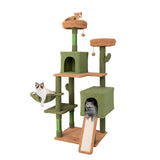 Árbol para gatos tipo cactus de varios niveles con postes rascadores, escalera, dos condominios y cama de juguetes - Verde