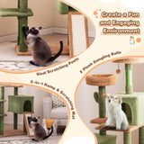 Árbol para gatos tipo cactus de varios niveles con postes rascadores, escalera, dos condominios y cama de juguetes - Verde