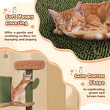 Árbol para gatos tipo cactus de varios niveles con postes rascadores, escalera, dos condominios y cama de juguetes - Verde