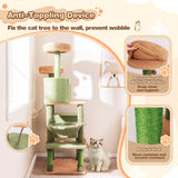 Árbol para gatos tipo cactus de varios niveles con postes rascadores, escalera, dos condominios y cama de juguetes - Verde
