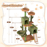 Árbol para gatos tipo cactus de varios niveles con postes rascadores, escalera, dos condominios y cama de juguetes - Verde