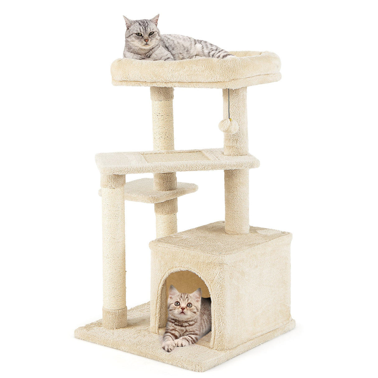 Árbol para gatos con percha y pelota colgante para juego y descanso en interiores