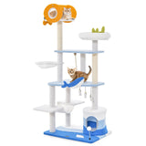 Rascador multinivel para gatos con temática marina y postes rascadores cubiertos de sisal - Azul