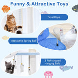 Rascador multinivel para gatos con temática marina y postes rascadores cubiertos de sisal - Azul