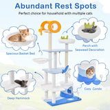 Rascador multinivel para gatos con temática marina y postes rascadores cubiertos de sisal - Azul