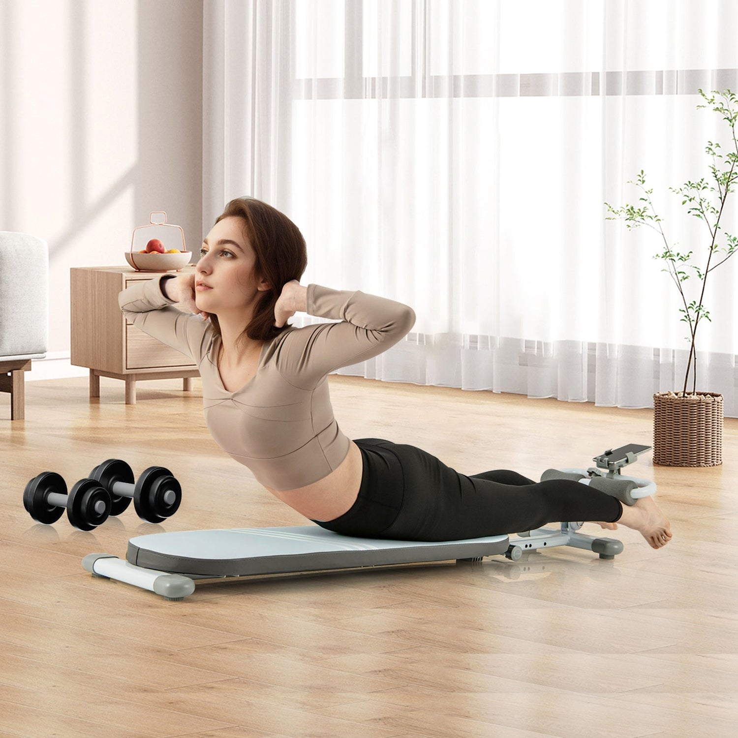 Banco multifuncional para abdominales con 3 ángulos y longitud ajustables