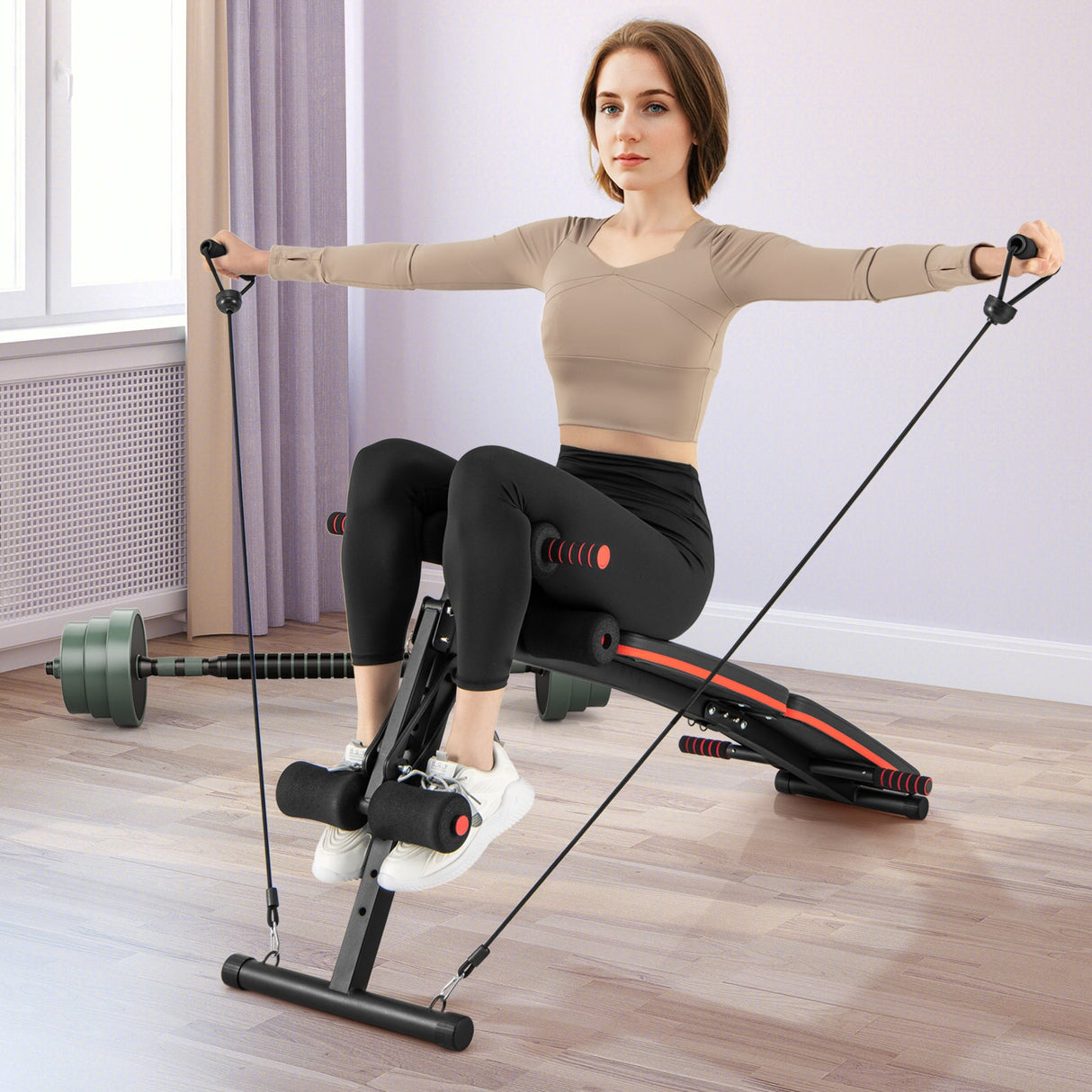 Banco multifuncional para abdominales con 4 posiciones ajustables de metal para entrenamiento