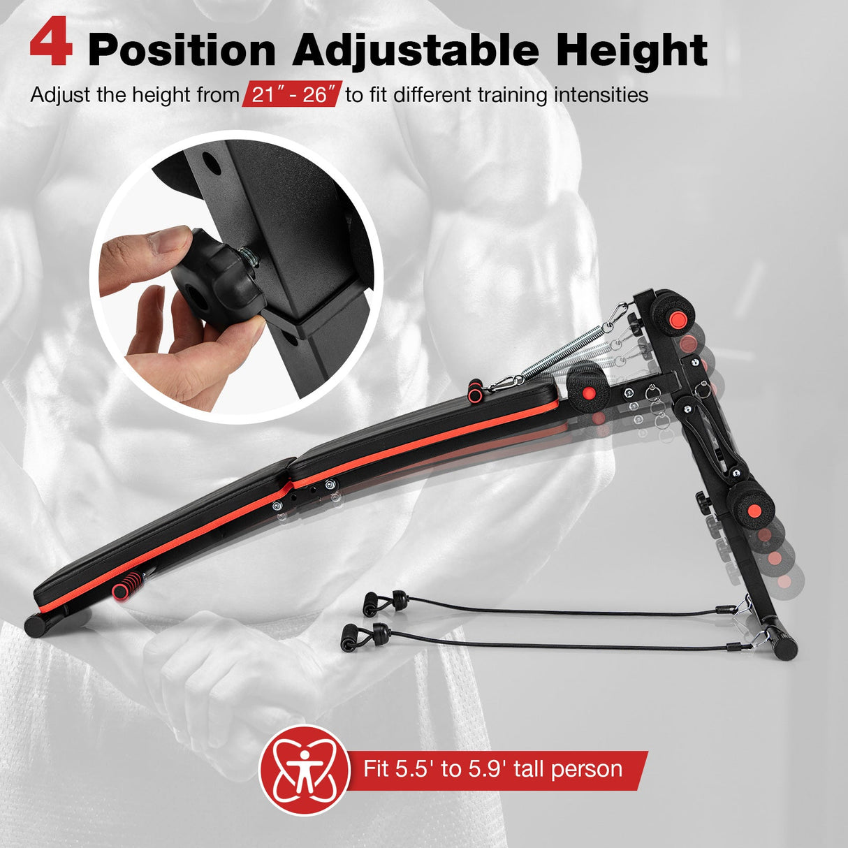 Banco multifuncional para abdominales con 4 posiciones ajustables de metal para entrenamiento