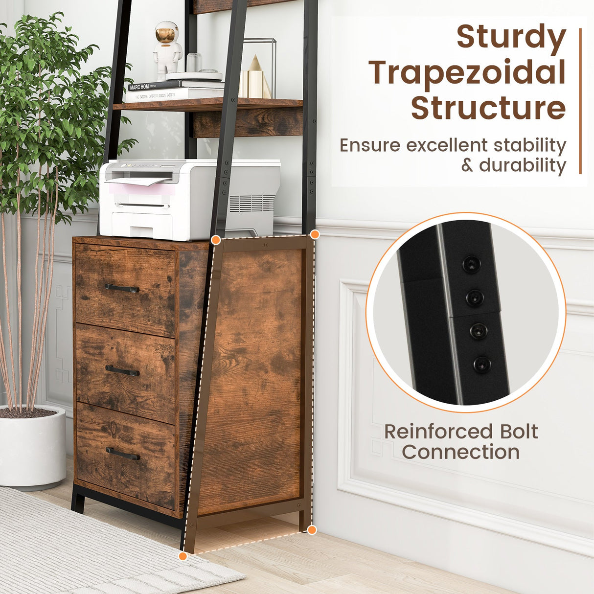 Multifunctional Tall Bookcase with Open Shelves and Storage Drawers