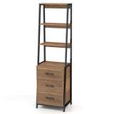 Multifunctional Tall Bookcase with Open Shelves and Storage Drawers