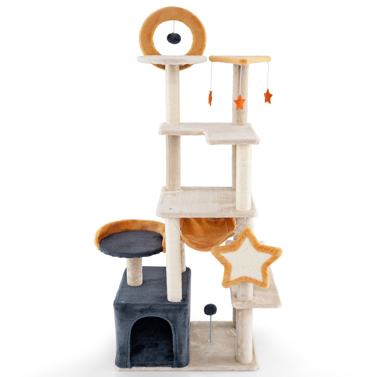 Torre para gatos multinivel de 63 pulgadas con rascador y juguetes