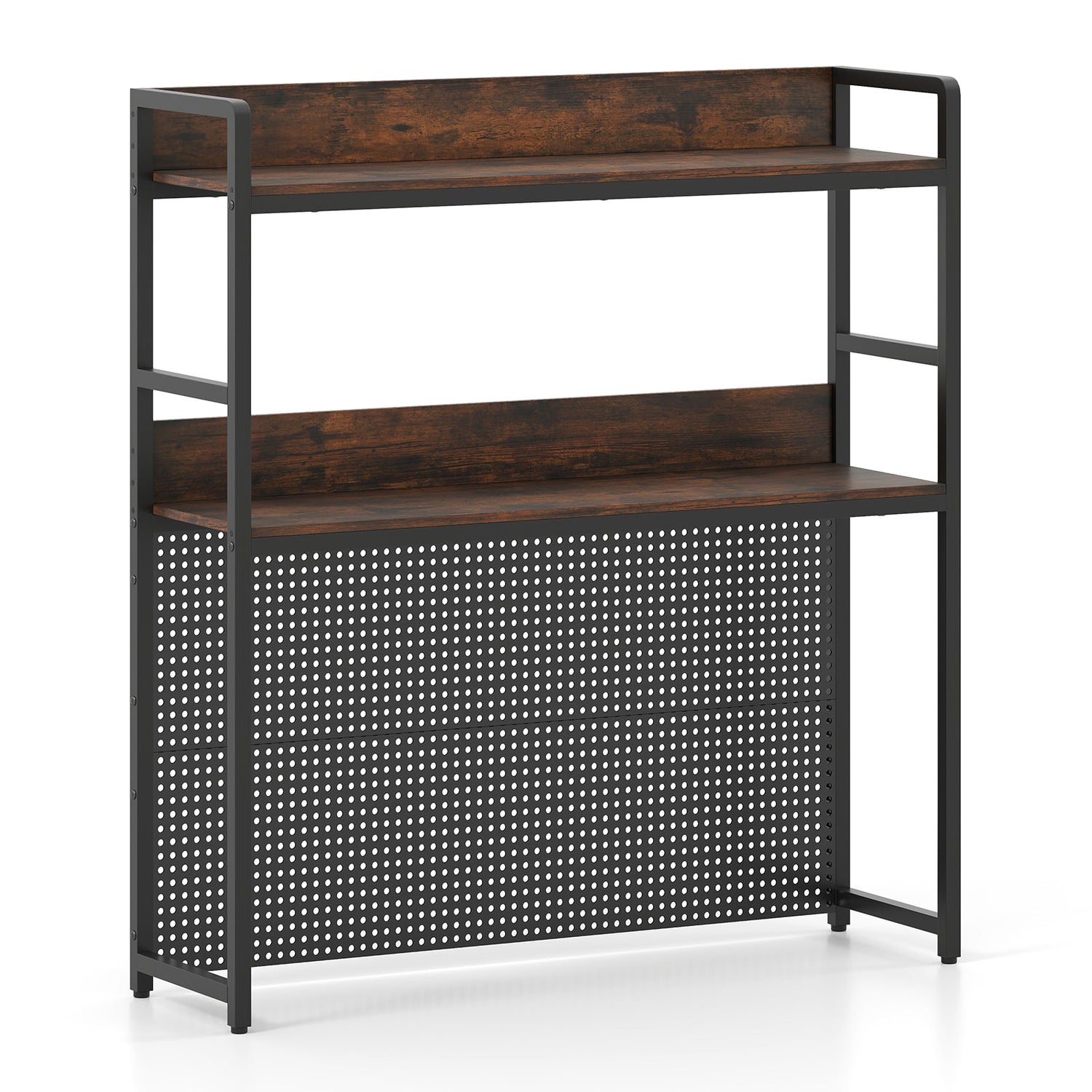 Estantería de escritorio multiusos de 2 niveles con tablero perforado para monitor de computadora de hasta 32 pulgadas - Marrón rústico