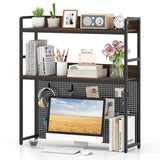Estantería de escritorio multiusos de 2 niveles con tablero perforado para monitor de computadora de hasta 32 pulgadas - Marrón rústico