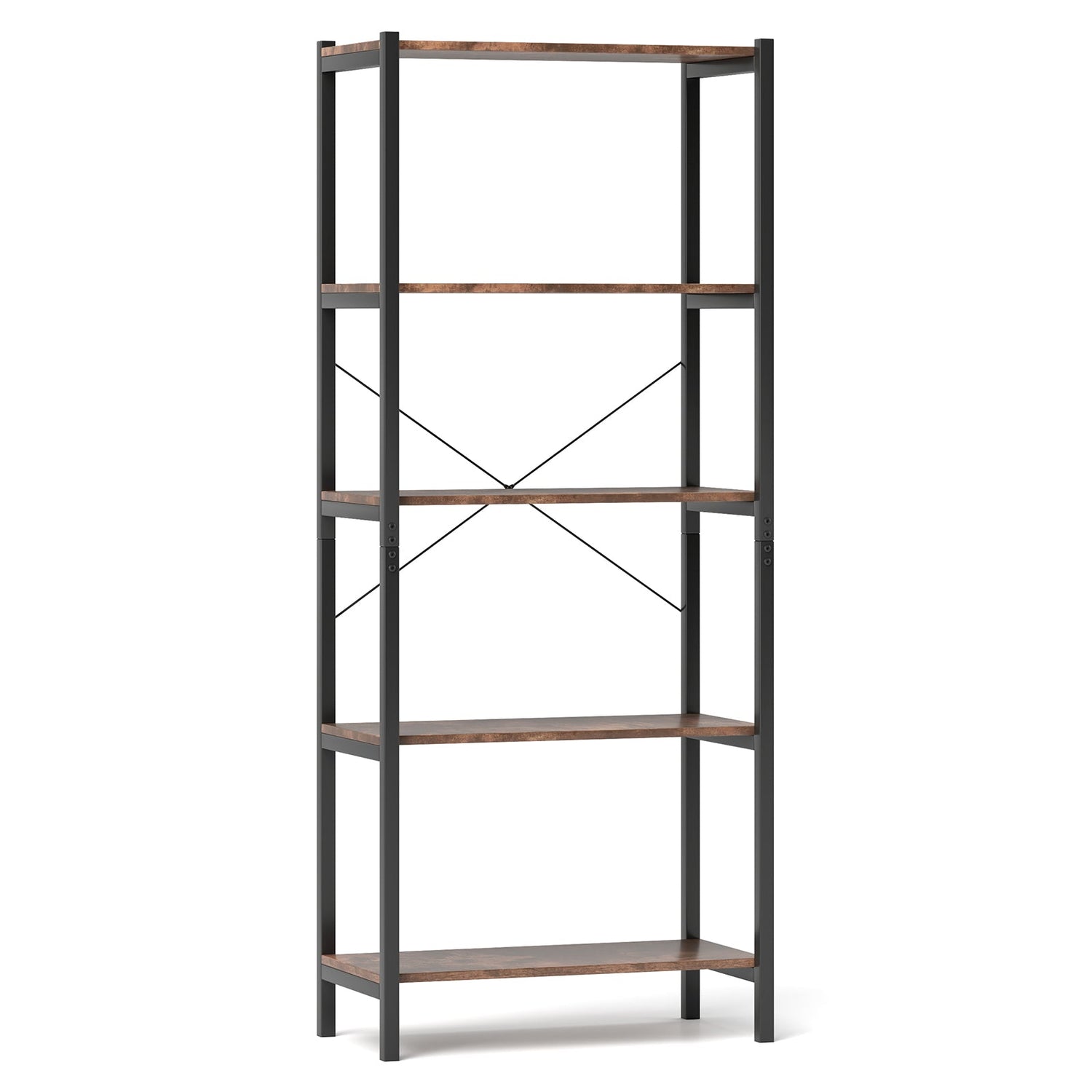 5-Tier Industrial Bookshelf Display Storage Rack with Metal Frame