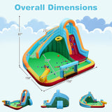 Inflatable Water Slide Park 6-in-1 Giant Bounce House with Long Slide Splash Pool Climbing Wall