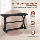 Narrow Console Table Vintage 52 Inch Long with Open Storage Shelf