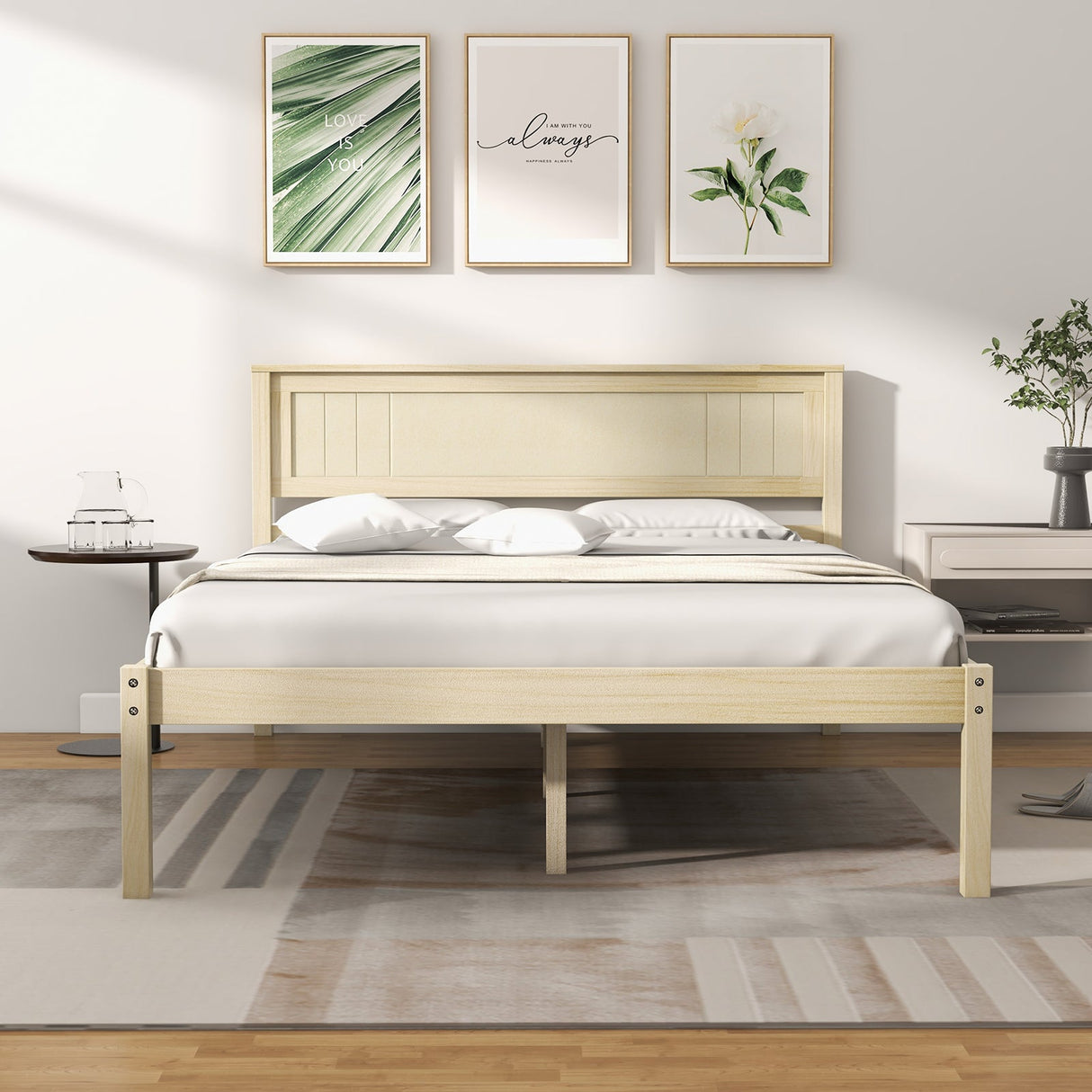 Marco de cama de madera tamaño Twin/Full/Queen con cabecera y soporte de listones