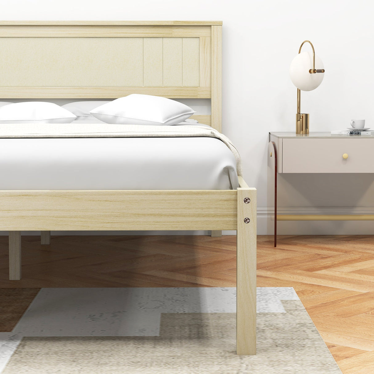 Marco de cama de madera tamaño Twin/Full/Queen con cabecera y soporte de listones