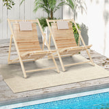 Sillón de madera de abeto macizo con respaldo ajustable en 3 niveles y reposacabezas acolchado suave - Natural