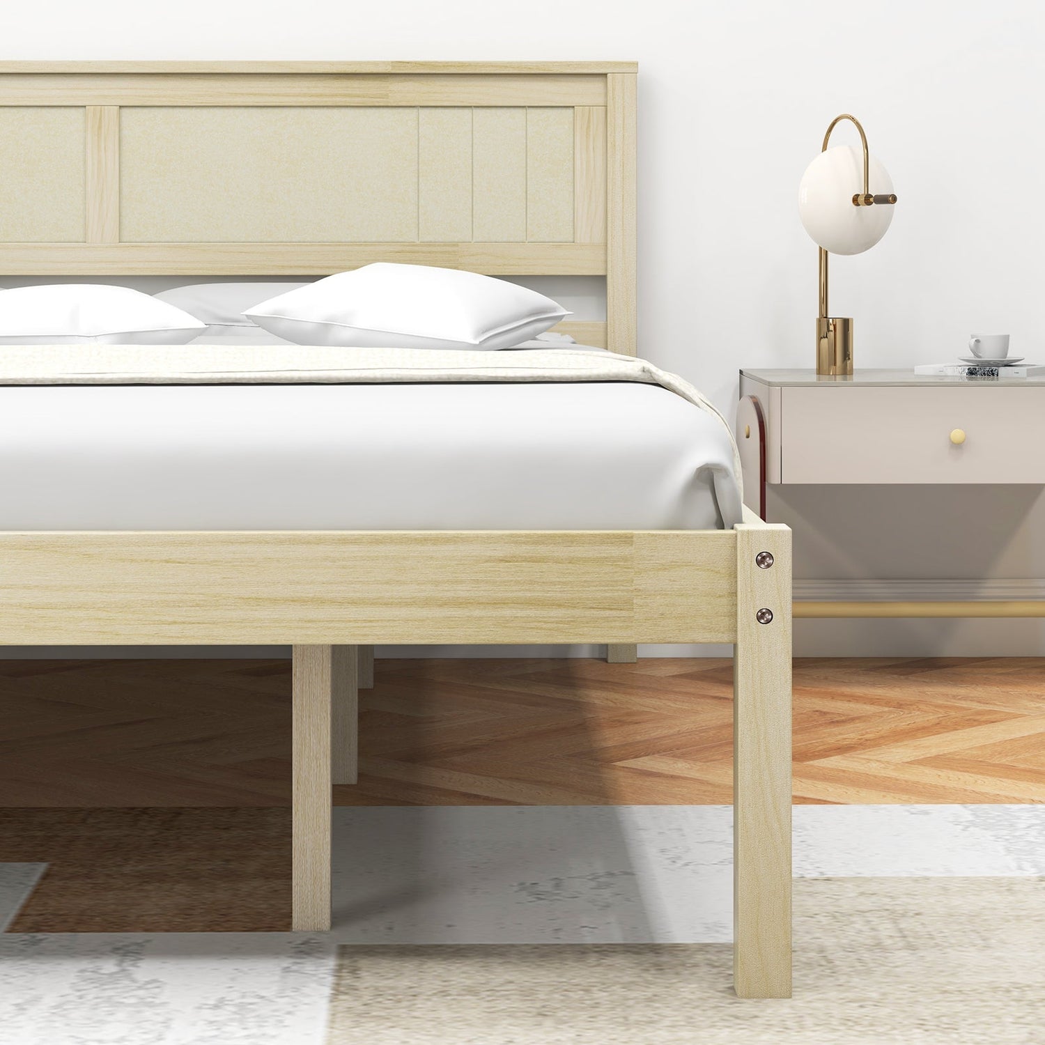 Marco de cama de madera tamaño Twin/Full/Queen con cabecera y soporte de listones