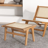 Reposapiés de madera de teca natural con ratán tejido a mano