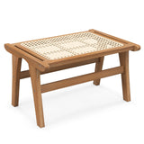 Reposapiés de madera de teca natural con ratán tejido a mano