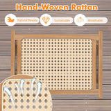 Reposapiés de madera de teca natural con ratán tejido a mano