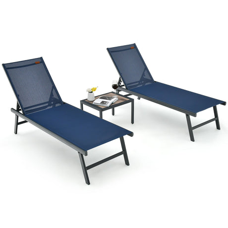 Set de 3 piezas de tumbona y mesa para patio, para piscina o jardín