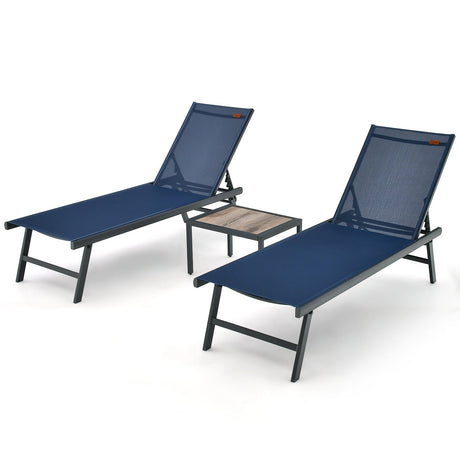Set de 3 piezas de tumbona y mesa para patio, para piscina o jardín