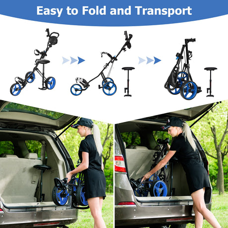 Carro de golf de 3 ruedas con panel de control y bolsa