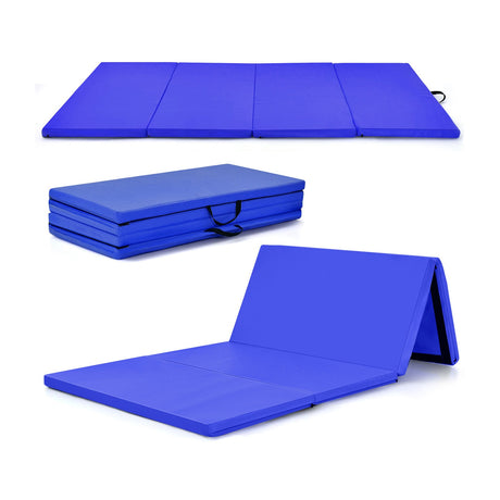 Colchoneta de gimnasia plegable de 4 paneles con asas de transporte para gimnasio en casa - Azul marino