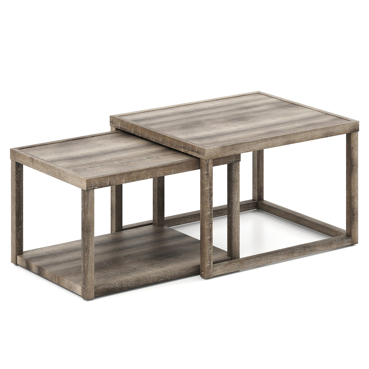 Juego de 2 mesas de centro nido apilables rectangulares - Gris