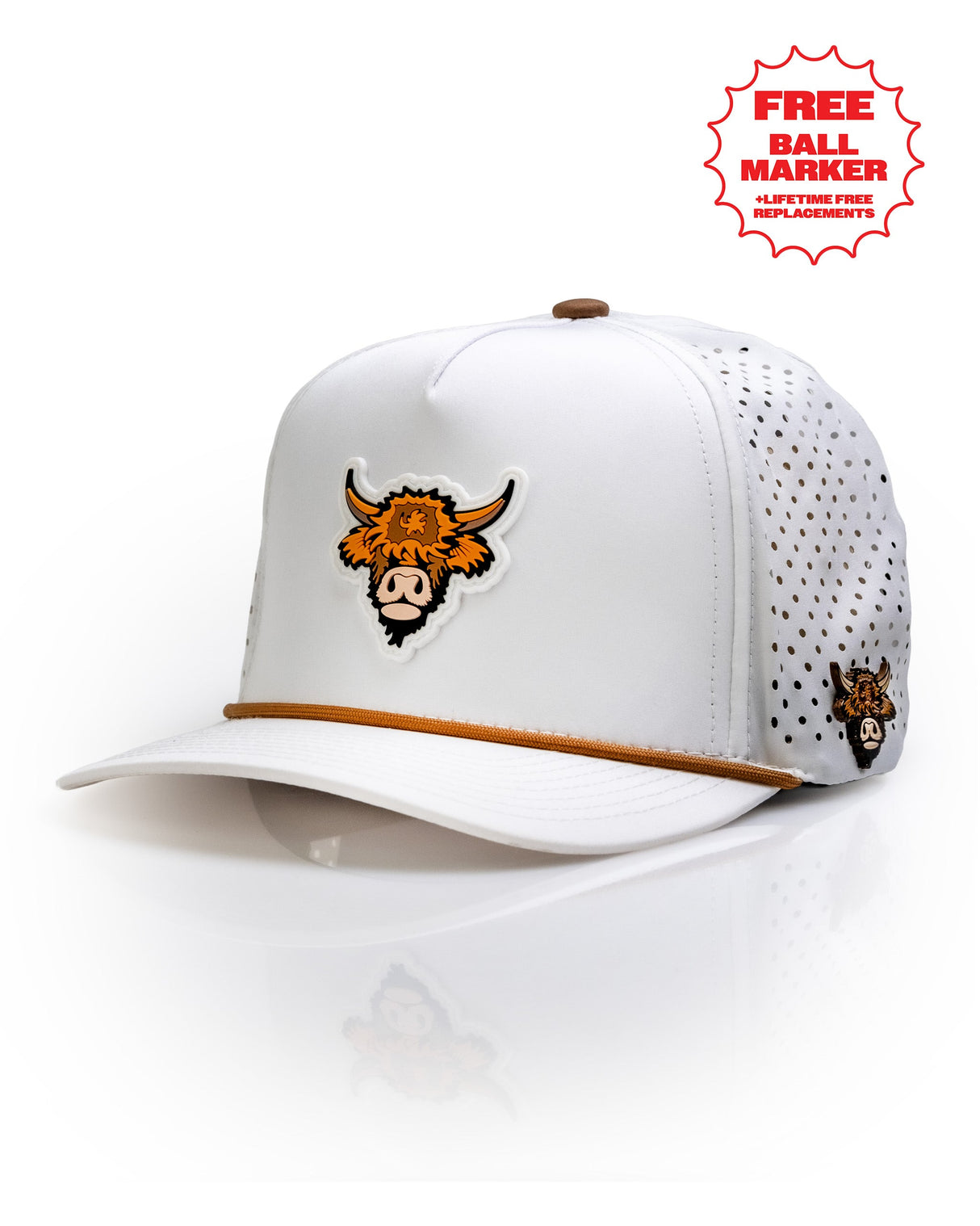 Vaca de las Highlands Blanca - Gorra de Cuerda Perforada