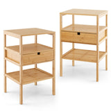 Bamboo Nightstand with Storage Drawer and Slatted Shelf