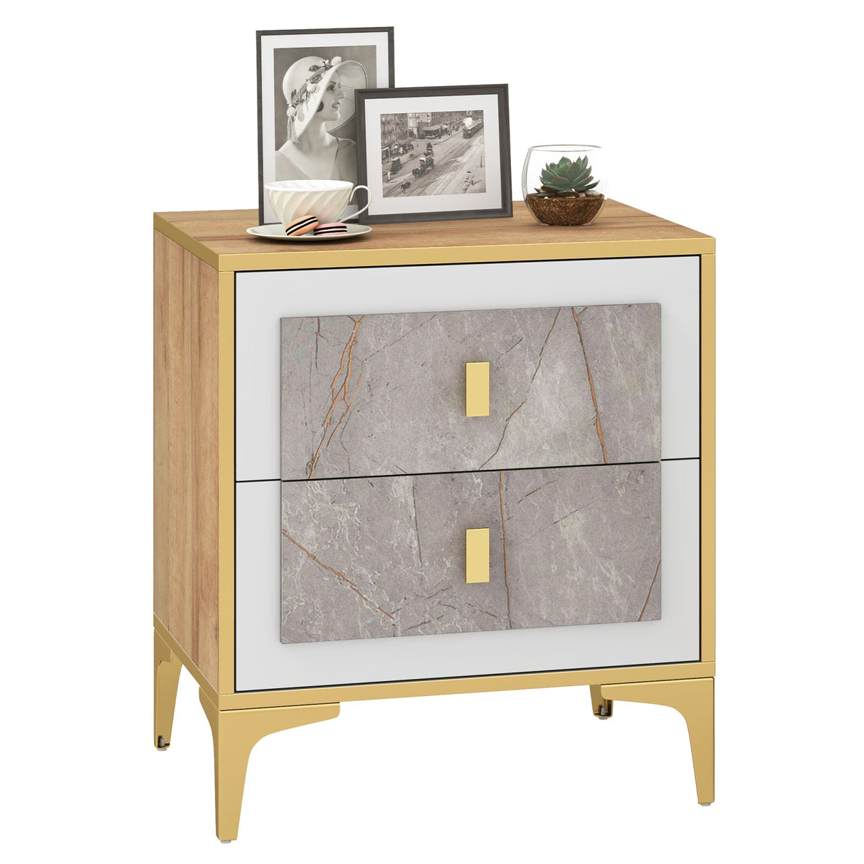 Mesa de Noche con 2 Cajones Extraíbles para Sala de Estar o Dormitorio