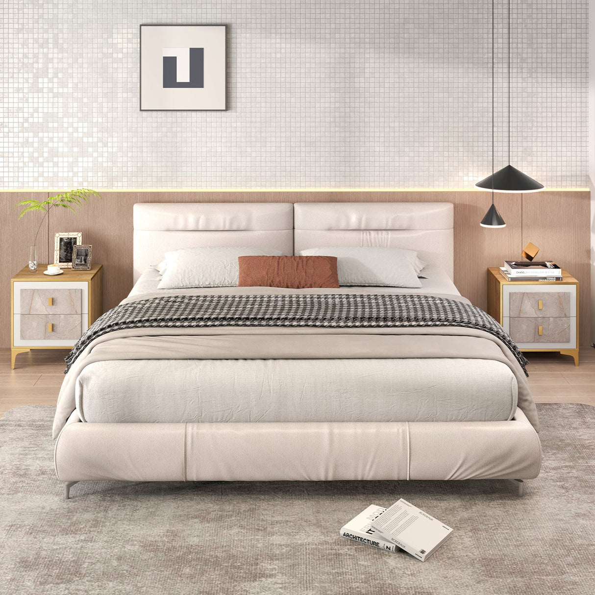 Mesa de Noche con 2 Cajones Extraíbles para Sala de Estar o Dormitorio
