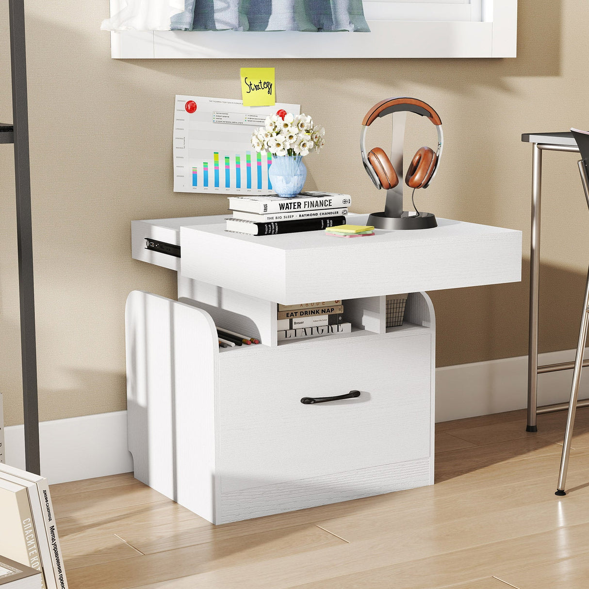 Nightstand with Charging Station Modern Bedside Table for Living Room Bedroom Office