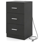 Nightstand with Charging Station End Table with 3 Storage Drawers Bedside Table for Bedroom